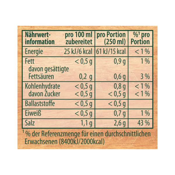 Knorr Goldaugen Rindsuppe, 12 Würfel, Rückseite Nährwert